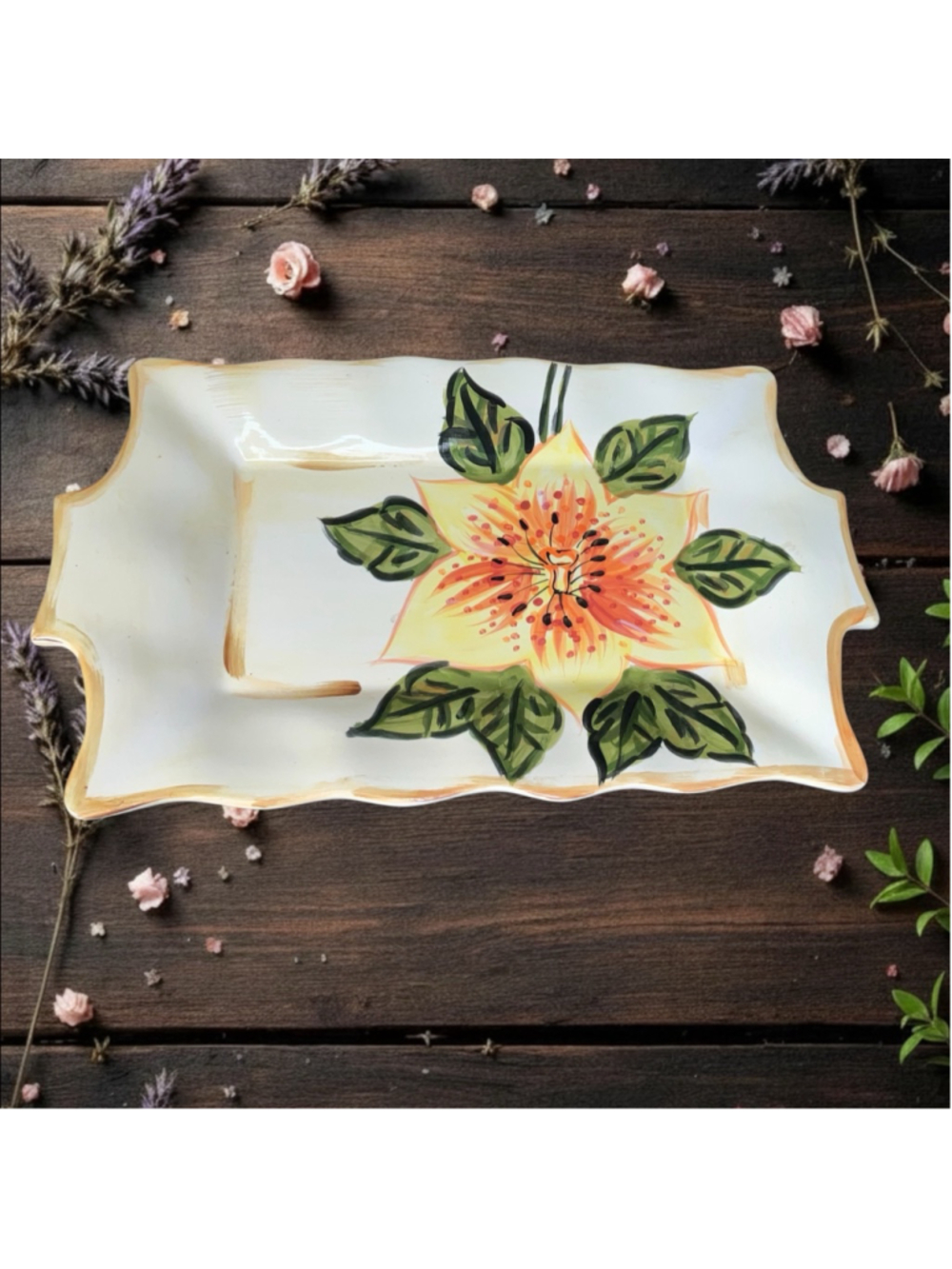 Boulevard Tabletops Unlimited Vintage Hand-Painted Ceramic Serving Platter